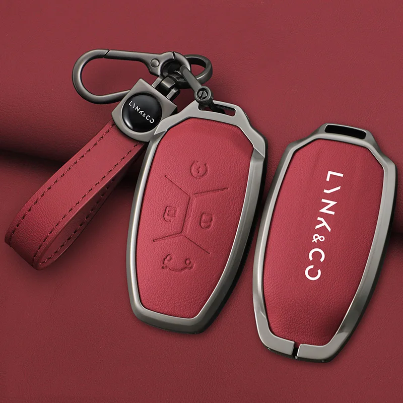 Metal Leather Car Key Case Protector Full Cover Shell Holder For LYNK&CO 05 01 02 03 06 Remote Keychain Auto Styling Accessories