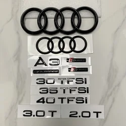 AUDI A3 4 Ring Logo ABS Black 2014-2024 Car Hood Front Grill Rear Trunk Emblem Badge Sticker Quattro Sline A3 Accessory refit