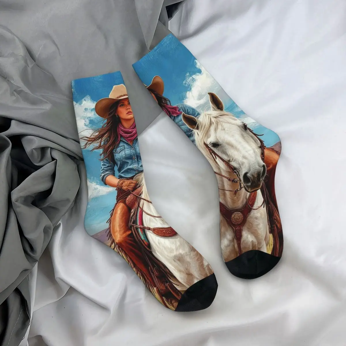 

All Seasons Crew Stockings Western Desert Cowgirl Socks Harajuku Long Socks Accessories for Men Women Birthday Present