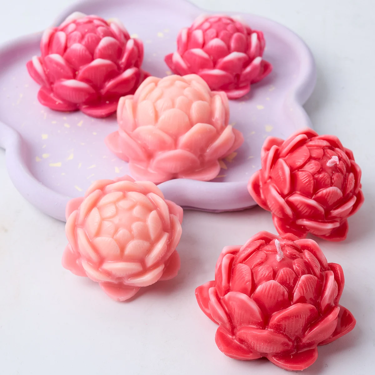 3D Lotus Silicone Candle Mold DIY Flower Aromath Candles Soap Molds Plaster Resin Chocolate Baking Making Home Decor Craft Gifts
