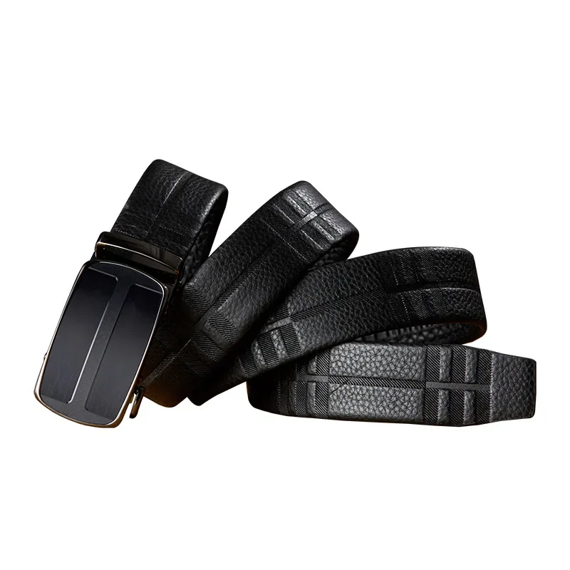 

Genuine Leather Slide Buckle Belt - 3.8cm Automatic Buckle, Men's Business Suit and Trouser Belt