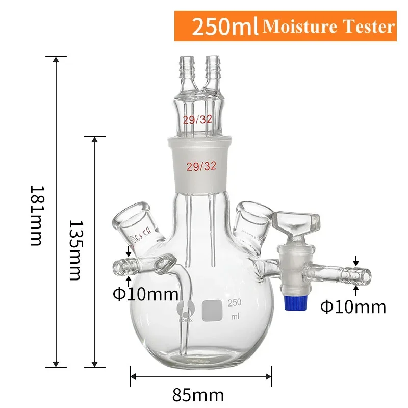 KF-1 Karl Fischer 250ml Moisture Content Tester Five-Neck Flask Reaction Bottles Laboratory Glass Instrument