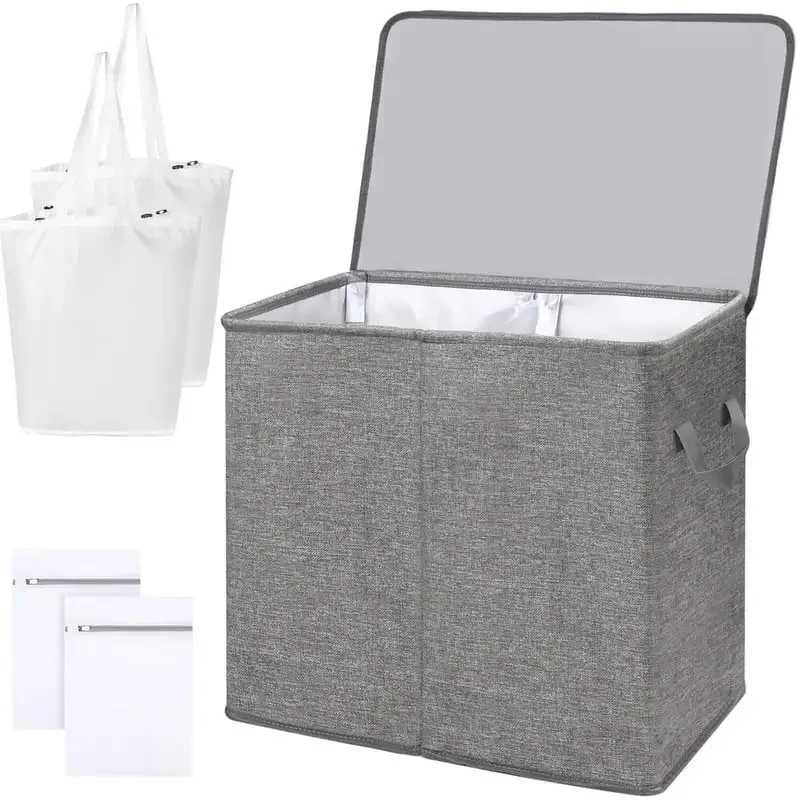 

Laundry Hamper with Lid & Removable Bags, Large Collapsible Laundry Basket for Bedroom Bathroom College