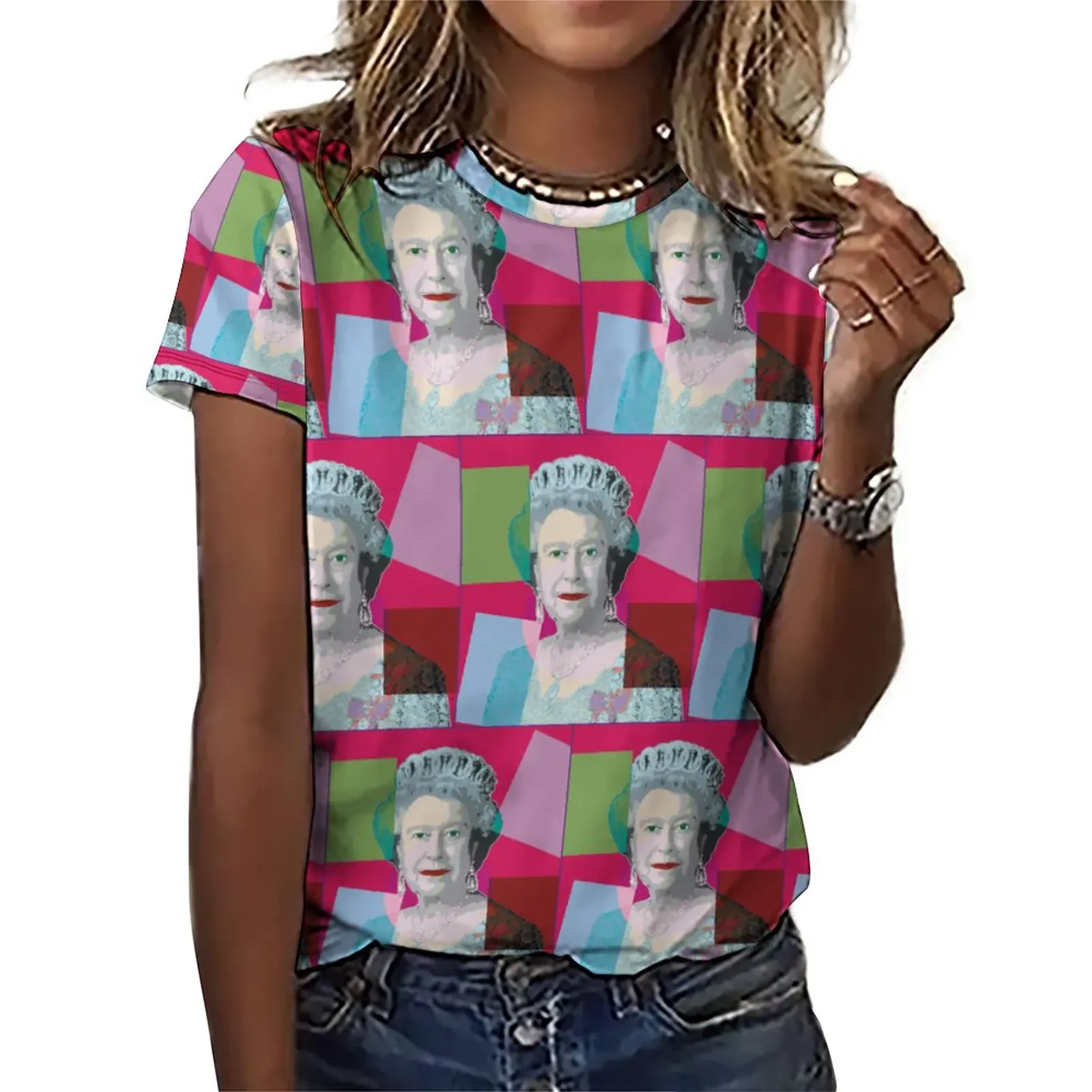 Pop Queen Print T Shirts Elizabeth Street Wear T Shirt Short Sleeve Pretty Oversized Tee Shirt Beach Pattern Tops Birthday Gift