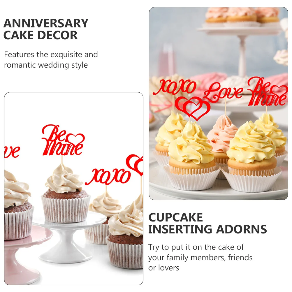 

24Pcs Valentine Cake Inserting Toppers Romantic Wedding Anniversary Cake Decor Elegant Cupcake Baking Dessert Topper