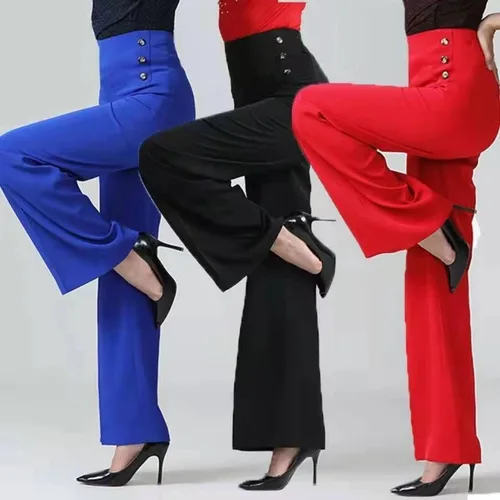 Nuevos pantalones de baile de cintura alta para mujer, pantalones de pierna ancha para baile Social, pantalones de baile adelgazantes y versátiles, pantalones para mujer