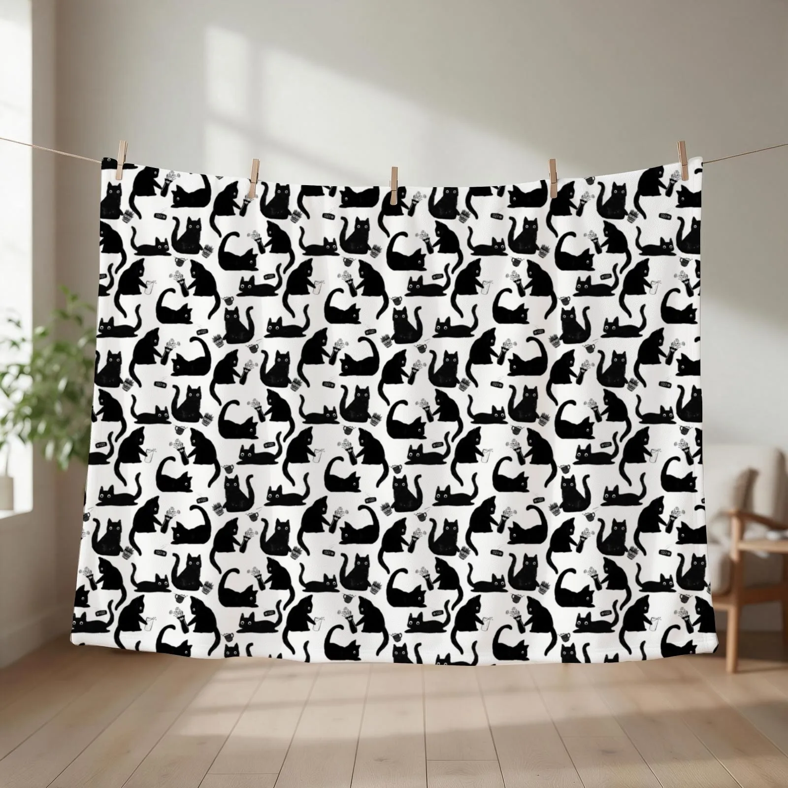 Bad Cats Knocking Stuff Over Throw Blanket couch cozy soft plush fuzzy picnic outdoor blanket