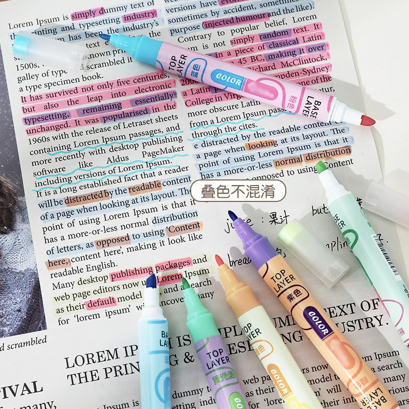 양면 변경 형광펜 세트, 학생 일기 스크랩북 그림 DIY 만들기, 학교 카와이