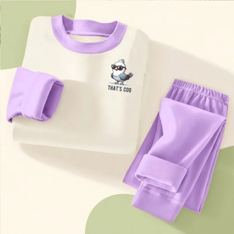 2026 Herbst Winter Weiche Fleece Kinder Freizeit-Schlafanzüge Jungen und Mädchen Gespleißter Langarm-Hausanzug Kinder-Pyjamas – Detail 3