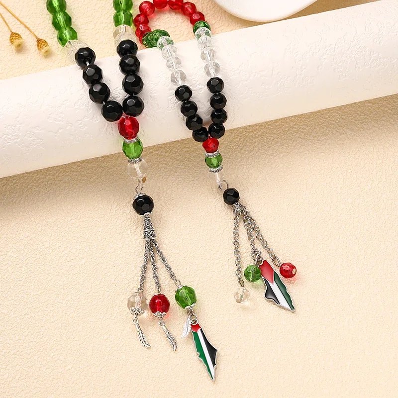 Palestinian Flag Beads Bracelet Palestine Arabic FlagTesbih Prayer Beads Rosary Tasbih Muslim Car-Home-Office Hanging Gifts