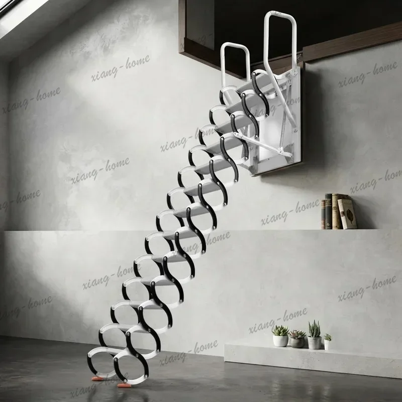 Retractable Folding Ladder Wall Mounted Attic Stairs Space Saving Home Loft Access Step Ladder Aluminum