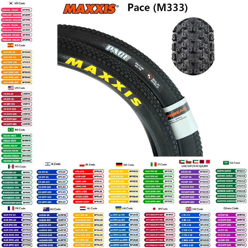 MAXXIS PACE(M333) Bicycle Wire Tire 26/27.5/29 x 1.75/1.95/2.1 For MTB Mountain Bike Anti Puncture Fetus Tyre Original Bike Part