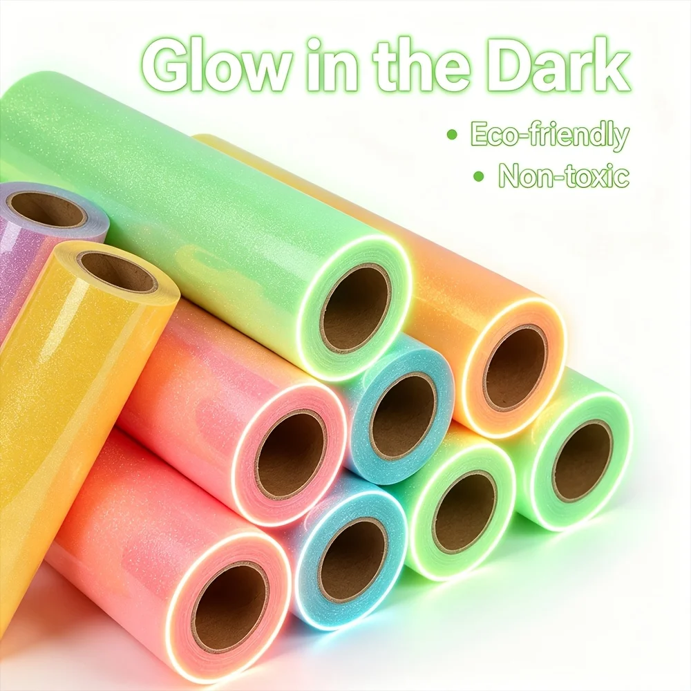 

Multi color PU luminous flashing heat transfer vinyl neon HTV, suitable for T-shirts and crafts, 12 inches * 8 feet