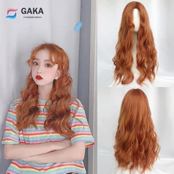 GAKA Orange Curly Long Synthetic Wigs Natural Women Lolita Cosplay Heat Resistant Hair Wig for Daily Party