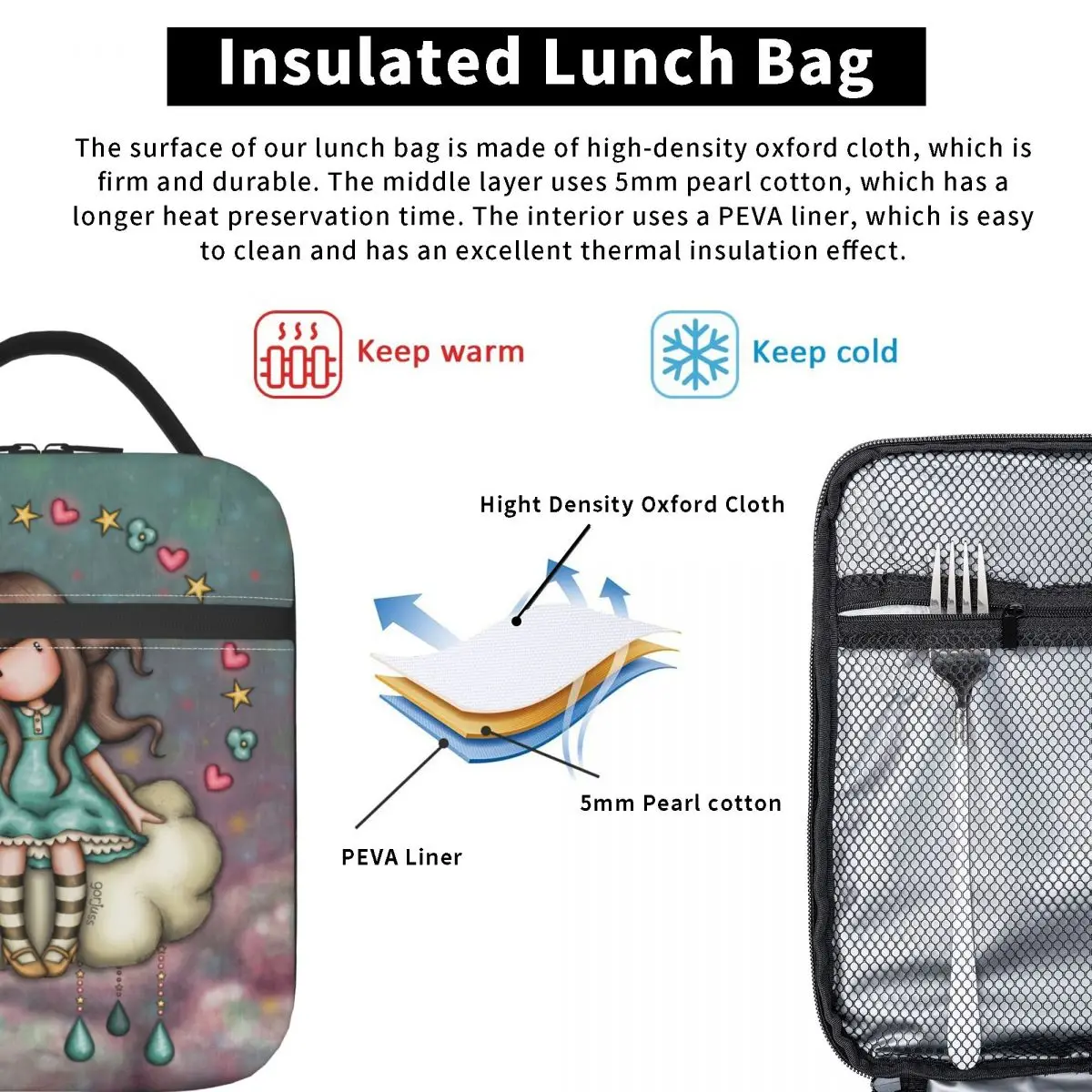 Gorjuss Insulated Lunch Bags for Women Portable Cooler Thermal Bento Box Work School Travel