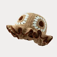 Men's and women's colorful hand crocheted knitted hats with wavy edges and floral patterns,woolen hats suitable for keeping warm 3