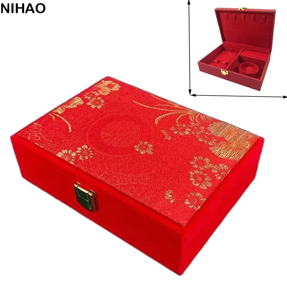 

Dragon and Phoenix Golden Jewelry Set Storage Box Velvet Vintage Bracelet Necklace Gift Case Large Capacity with Clasp Closure