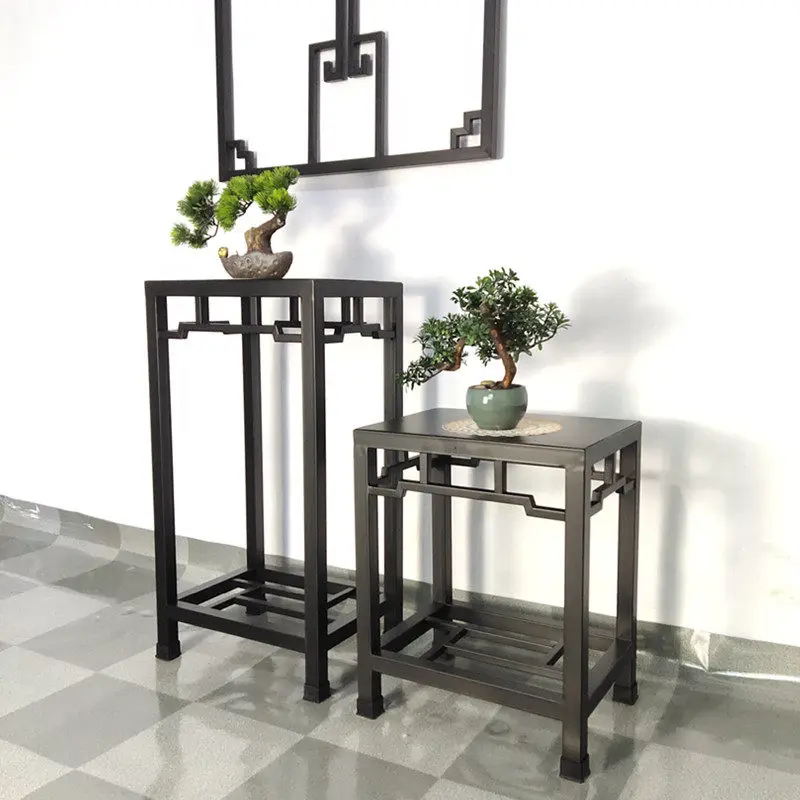 

Chinese Style Bonsai Stand, Wrought Iron Plant Holder Floor Display Rack, Indoor Garden Decor, Entryway Accent Shelf for Home