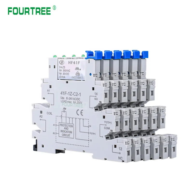 5/10 Sets Slim Relay HF41F 5V 12V 24VDC With Relay Base 41F-1Z-C2-1 LED & Circuit Protection DIN Rail Ulitra-thin Relay Modules