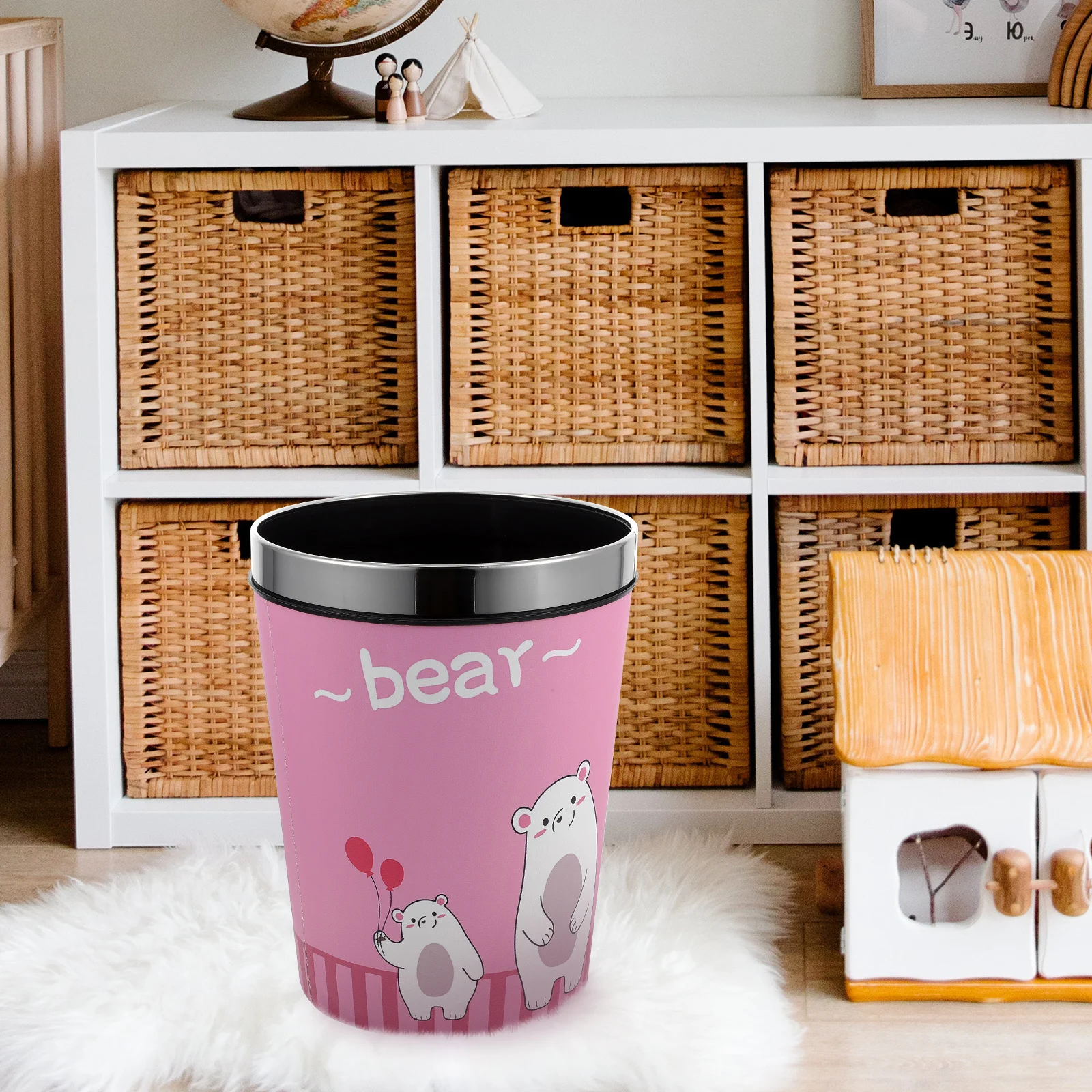 

Large Capacity Trash Can Lovely Cartoon Pattern Plastic Trash Can Easy to Clean for Home Children Room Laundry Kitchen