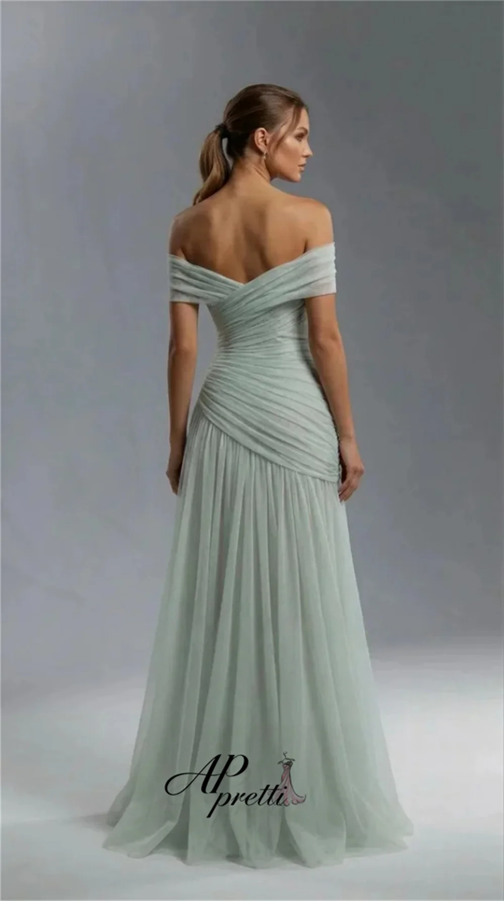 AP pretti Elegant Sage Green Off The Shoulder Evening Gown Dress Chiffon A-Line Pleated Party Dress Prom Gown Customized