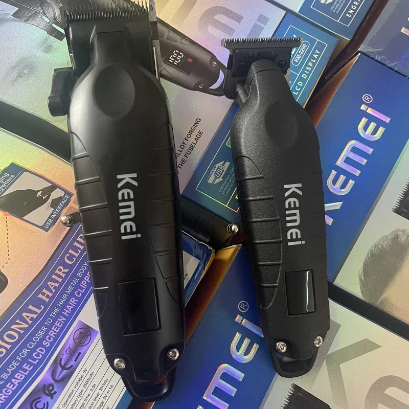Kemei 2290 2293 Professional Cordless Hair Clipper Men Barber Fade Clipper And Zero Gapped Trimmer Set Electric Hair Cutting Kit