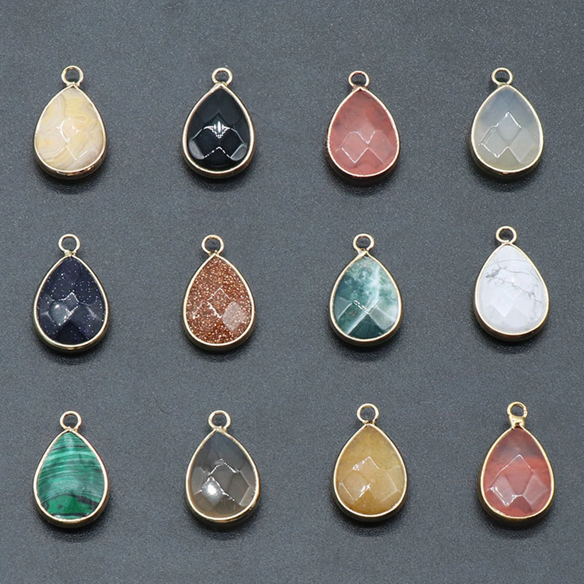 1pc Natural Stone Pendant Water Drop Shape Faceted Agate Pendant Agate Quartz for Jewelry Making Necklace Earring Gift for Women