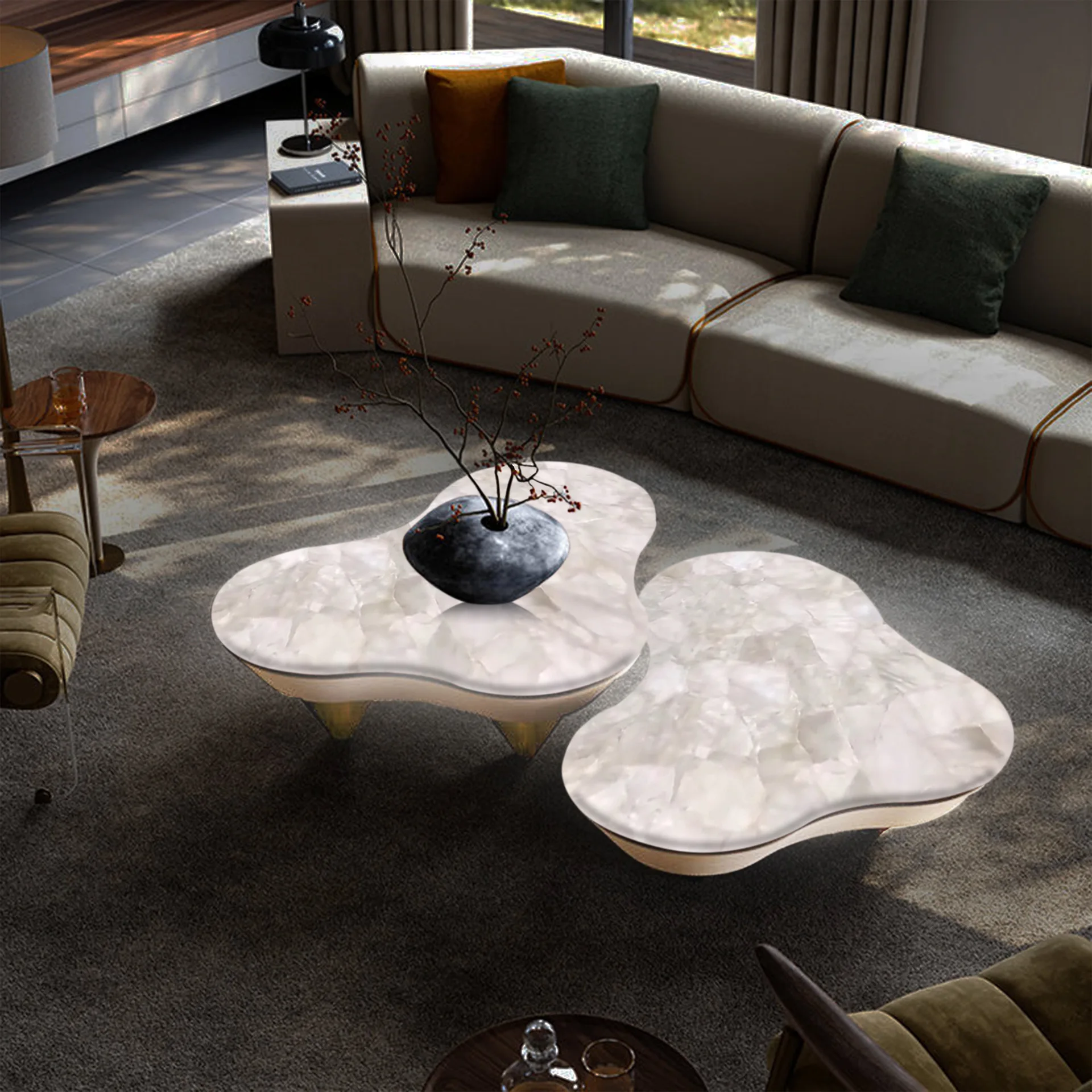 Jade coffee table irregular villa large flat floor restaurant coffee table solid wood