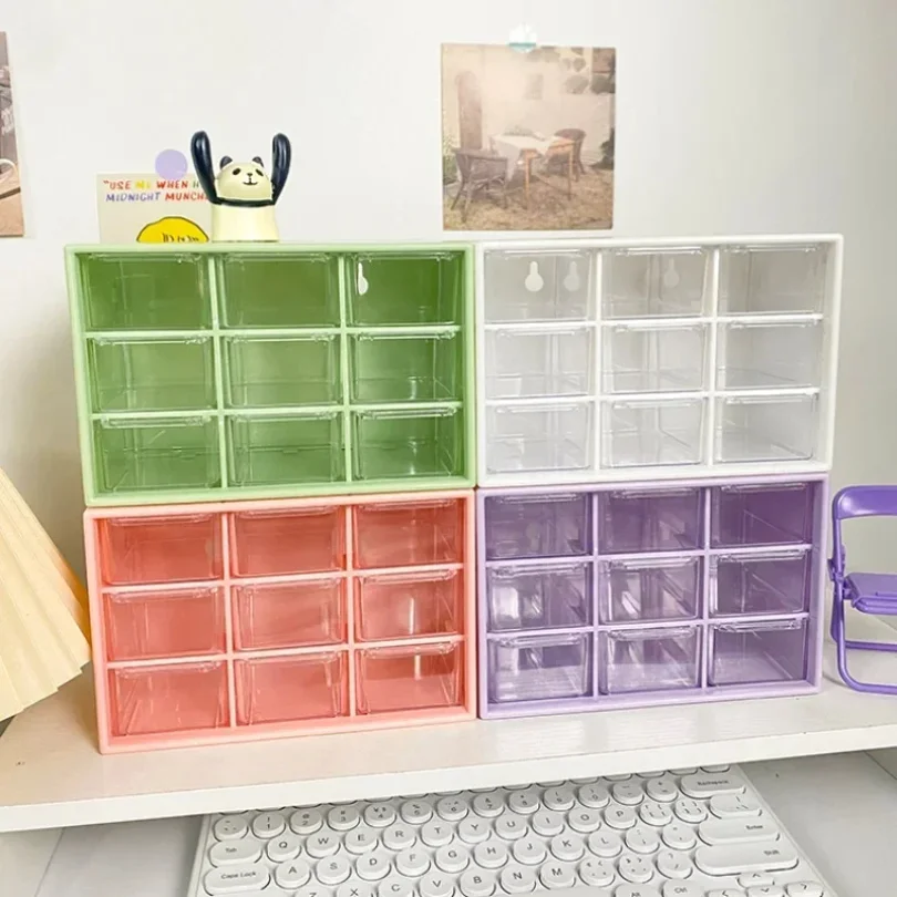 

Desktop 9 Grid Storage Boxes Organizer Transparent Small Drawer Partitioned Student Desk Wall-mounted Sundries Storage Box Cute