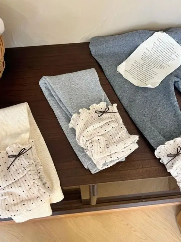 Pantaloni Invernali per Ragazze con Motivo a Pois, Foderati in Pile, Elasticizzati, Caldi, Novità Stagione 2025