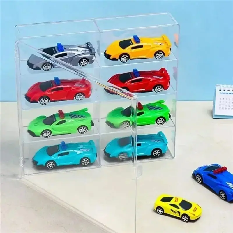 A53Q-Car Display Box 1:64 Dustproof Storage Boxes For Hot Wheels Car Models 8 Grid Cabinet Rack Stackable