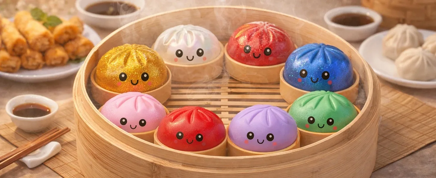 Glitter Dumpling Squeeze Box Soft Baozi Squeeze Toy For Role Play And Stress Relief With High Elasticity