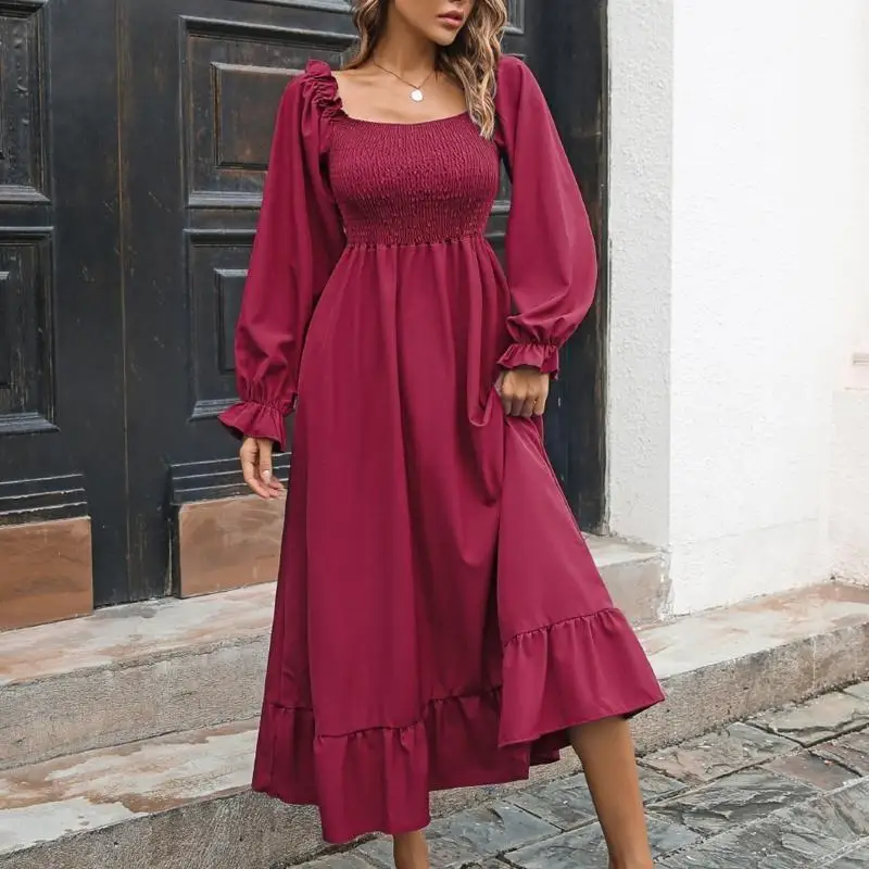 l38e-abito-lungo-da-donna-con-volant-arricciato-e-smocked-a-line-collo-quadrato-unita-increspato-sul-petto-abiti-a