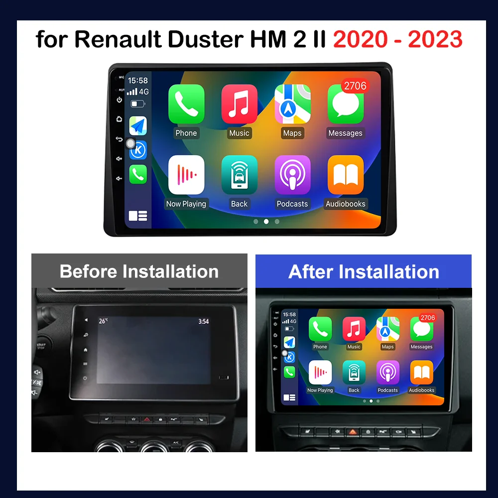 GPS Navi Android OS Autoradio Multimedia Player 10,1 Zoll für Renault Duster HM2 II 2020 2021 2022 2023 WiFi Carplay DSP Stereo