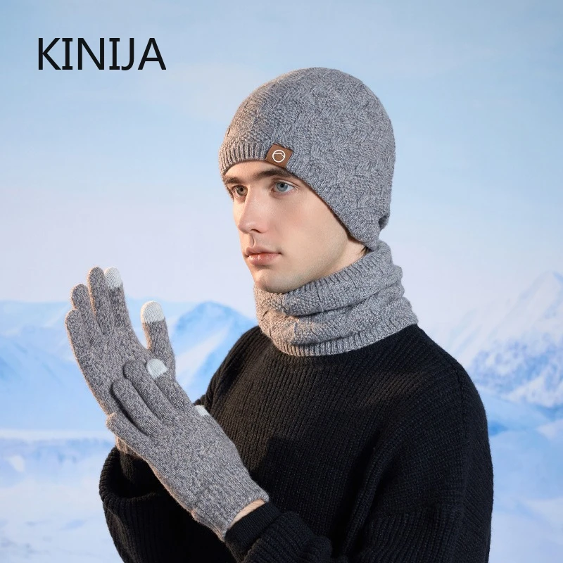 3pc Winter Hat Scarf Glove Set Knitted Hat for Women Men Outdoor Warm Hat Ear Protection Thickened Knitted Wool Cap Cycling Hat