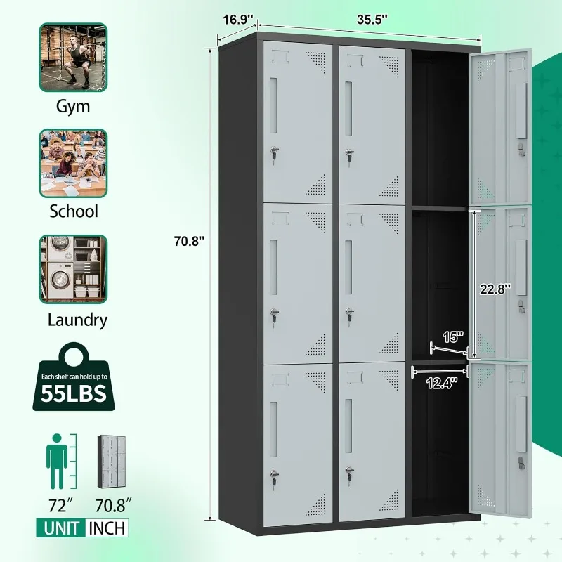 

Metal Lockers For Employees，71" Employees Storage Cabinet With Lock, Steel Storage Locker For Gym, School, Home, Office S