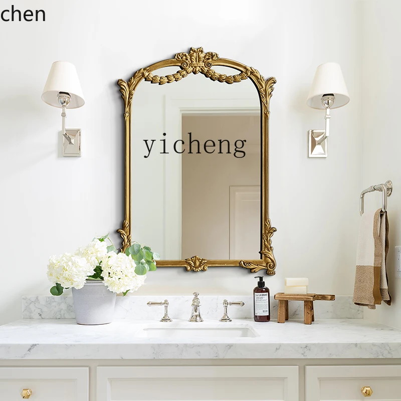 ZML French makeup vanity mirror European bathroom carved retro bathroom mirror vertical fireplace wall decorative mirror