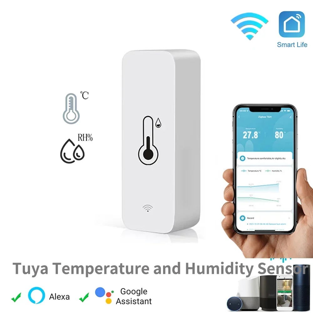 Sensor inteligente de temperatura y humedad Tuya, aplicación WiFi, monitor remoto para hogar inteligente, var SmartLife, funciona con Alexa y el Asistente de Google
