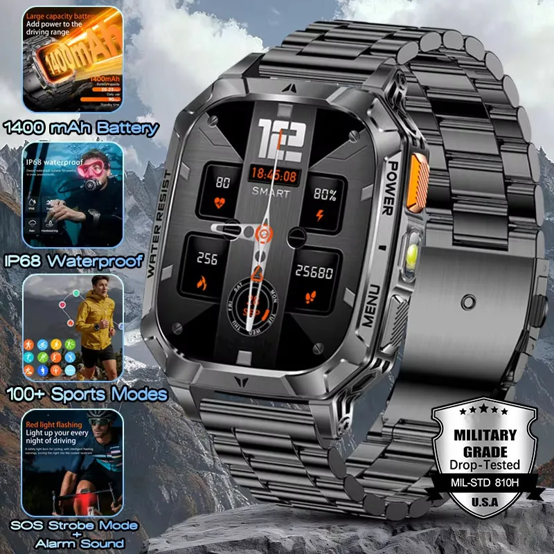 

Hot 1400 mAh Battery Military Grade Smartwatch Men 2.01" AMOLED Screen IP68 Waterproof Sports Fitness Bluetooth Call Smart Watch