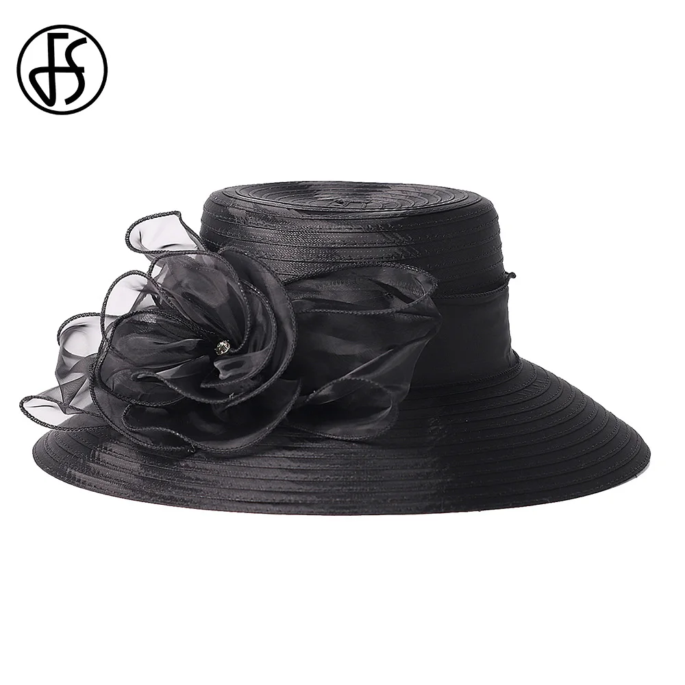 FS Outdoor Female Wide Brim Sun Hats For Women Floppy Beach Cap Ladies Elegant Flower Wedding Bride Church Fedoras 2024 New