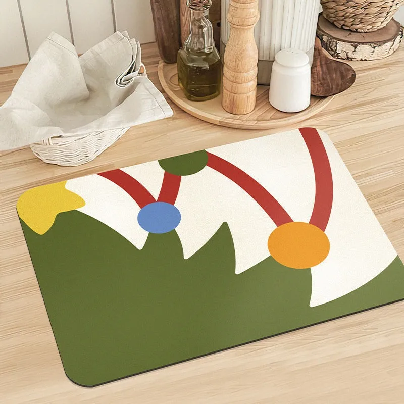 VIKAMA Diatomite Drying Mat, Water Absorbing Fast Drying Anti-Slip Easy to Clean Coffee Machine Cute Snowman Santa Tree