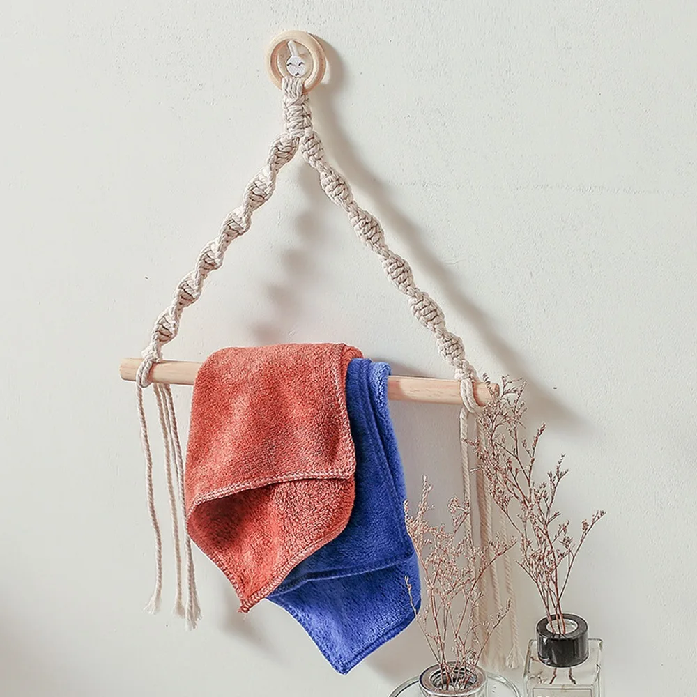 2pcs Rustic Wall Mounted Paper Towel Holder Cotton Rope Anti Static Boho Toilet Roll Holder Towel Rack For Bathroom