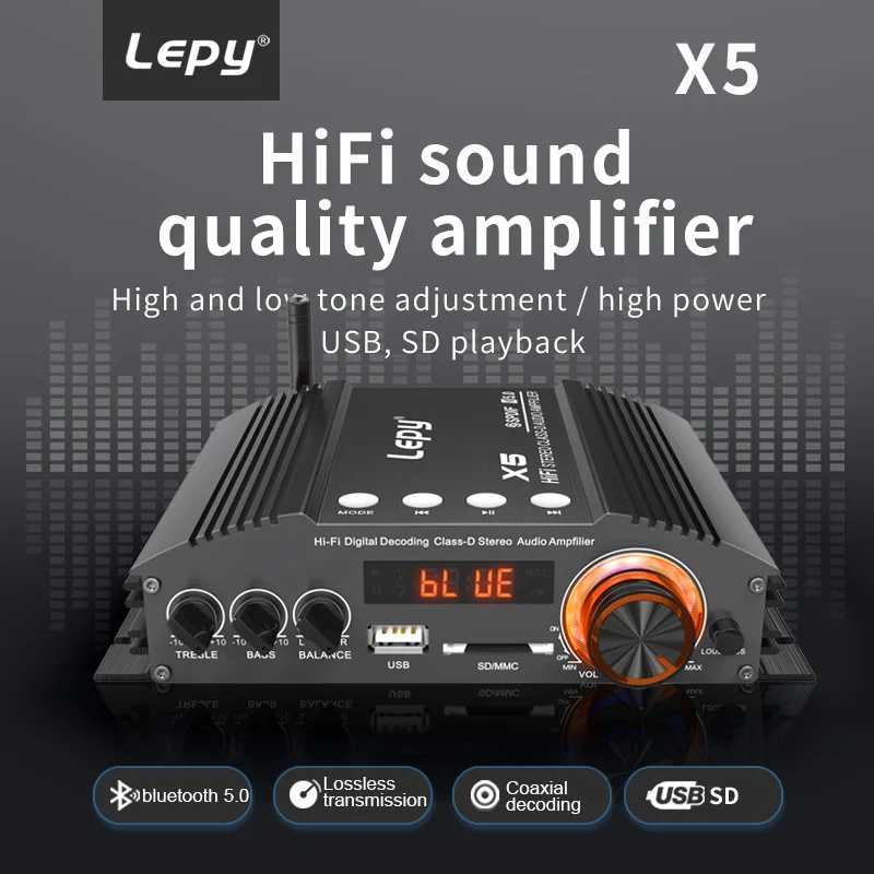 LEPY X5/X5S 2x100W Bluetooth 5.0 Digital Class-D Power Amplifier Coaxial Decoding USB\\SD Card Lossless Play