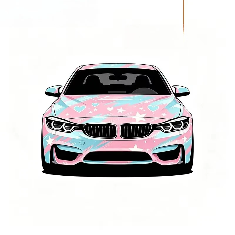 Custom Printed Car Wrap Vinyl Pink Blue Heart Star Graffiti Style Film for M4 Full Body Color Change TPU PVC