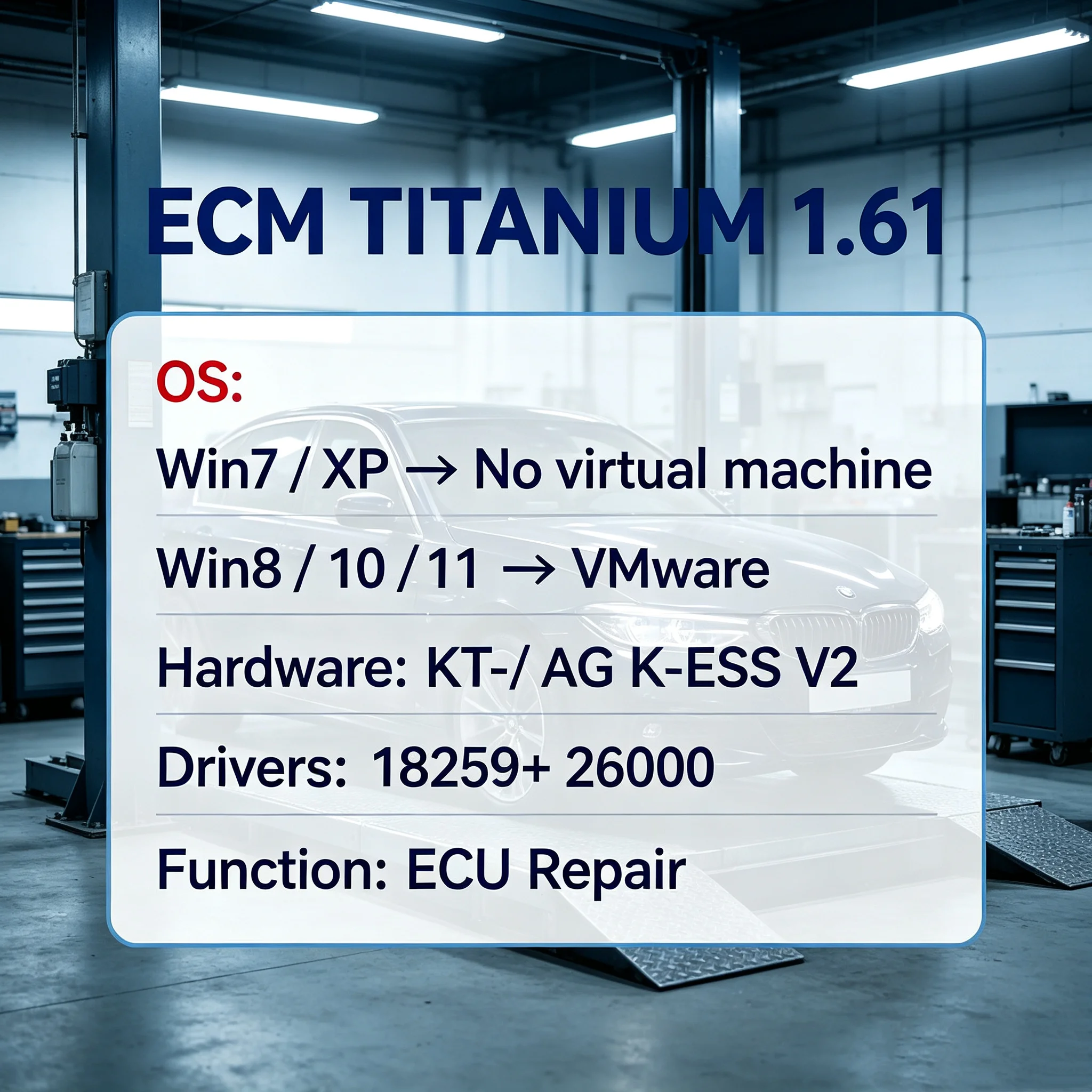 ECM TITANIUM 1.61 win7 xp No virtual machine / win 8 10 11 VMware For KT-/ AG K- ESS V2 With 18259+ 26000 Drivers ECU Repair