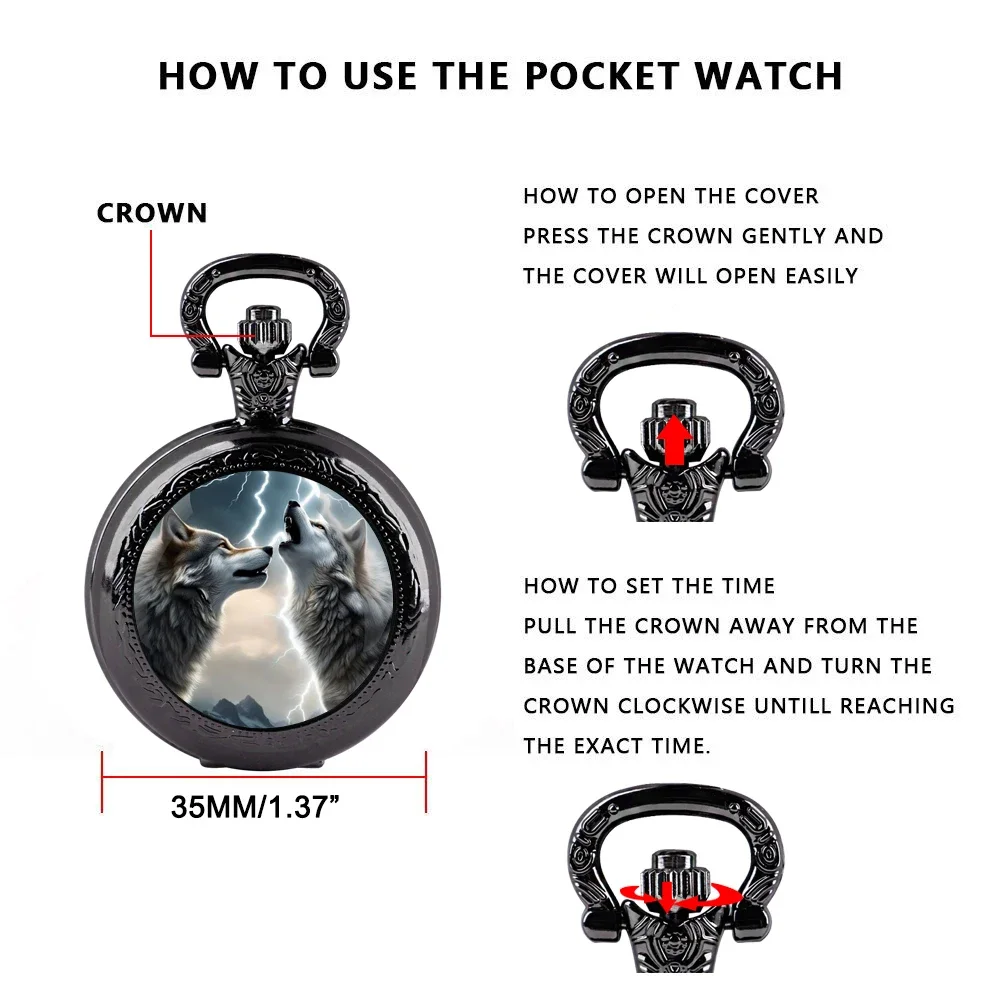 Крутой дизайн волка, графические винтажные кварцевые карманные часы для женщин, мужчин и детей, ювелирные аксессуары, ожерелье, цепочка, часы, уникальный подарок