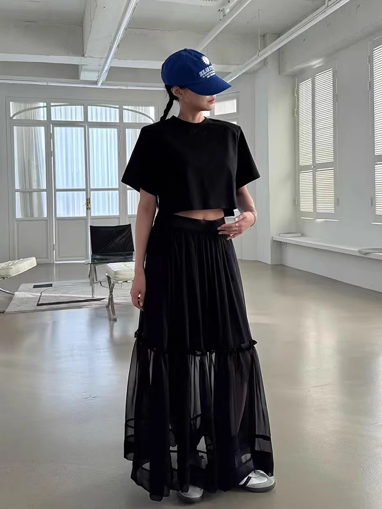 تنورة نصفية مكشكشة من الخشب متعددة الاستخدامات من Liangliang تنورة نسائية صيفية بنمط جديد لا يقهر بشبكة كبيرة تنورة طويلة متأ...