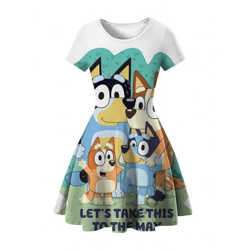 Bluey Dress 3D Printed Summer Girls Dress Children\'s Wear Brui Bingo Dog Printed Princess Dress Gifts