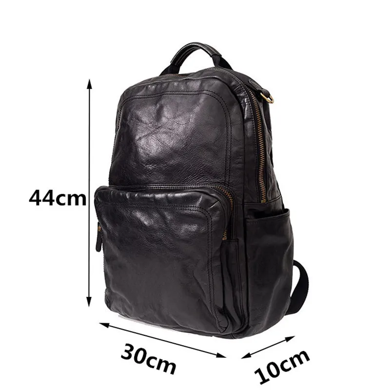 PNDME Fashion Designer High Quality Genuine Leather Men\'s Black Backpack Casual Outdoor Travel Real Cowhide Laptop Schoolbag