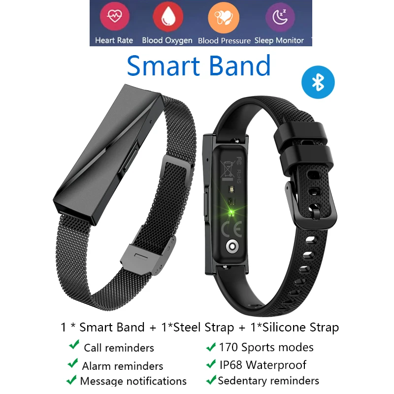 สายรัดข้อมือสมาร์ทกันน้ําฟิตเนส Heart Rate ความดันโลหิตเลือดออกซิเจน Monitor กีฬา Tracker สร้อยข้อมืออิเล็กทรอนิกส์ Smart Watch